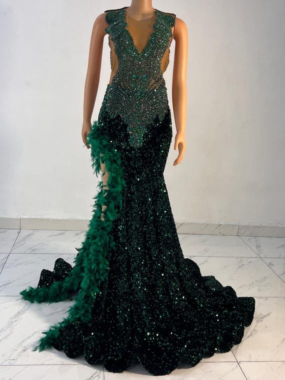 Handmade Hunter Green Sequin Mermaid Dress: Velvet Prom Gown - Etsy