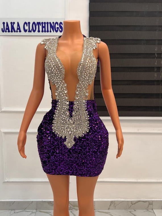Purple Sequin Party Dress: Rhinestone Embellished Mini Ireland