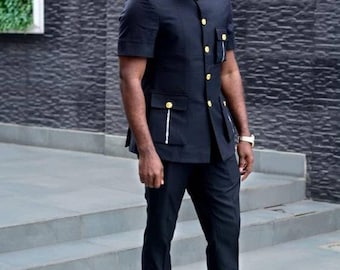 Handmade African Men's Senator Suit: Wedding Dashiki Attire