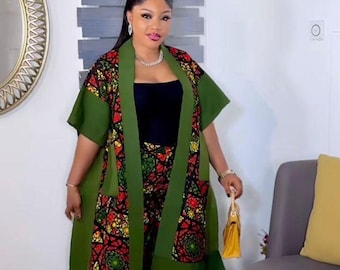 Handgefertigtes Ankara Kimono-Kleid: Nigerian African Print Zweiteiler