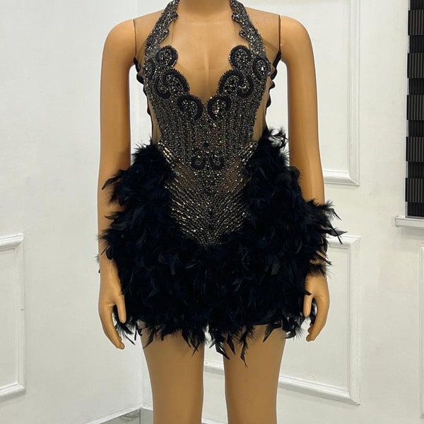 Black Scatter Rhinestone Hoodie Dress main image 0