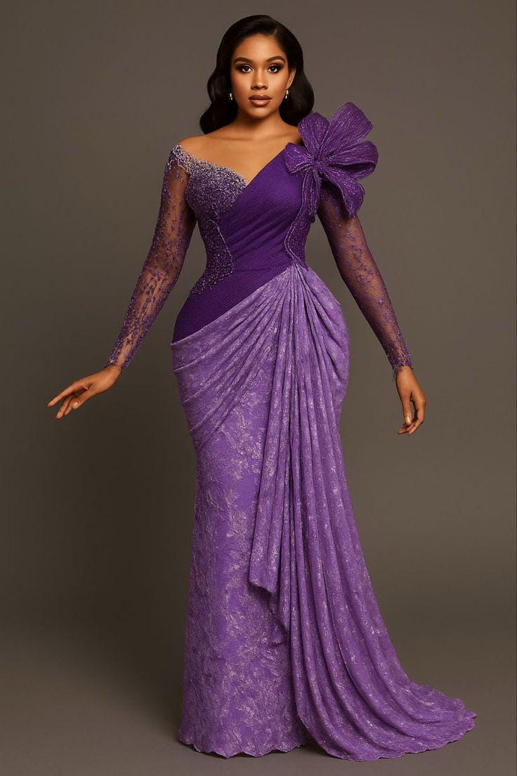 purple reception dress Handmade African Wedding Dress: Lilac Asoebi Reception Gown