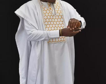 Handmade African Agbada: 3-Piece Cotton Wedding Outfit