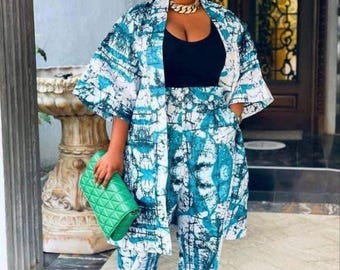 Ankara Kimono-Kleid: Zweiteiliges Abendkleid mit afrikanischem Print