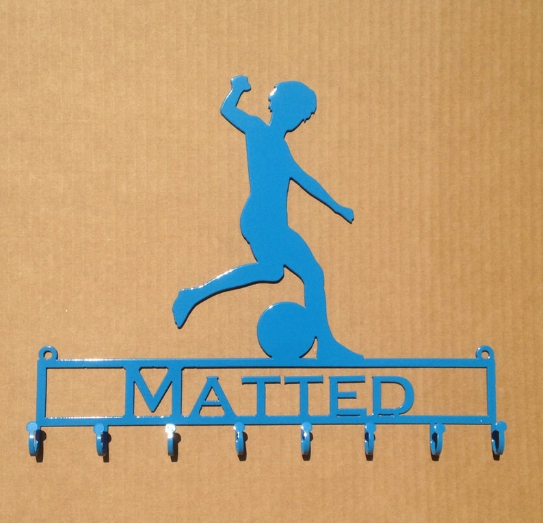 Medal Holder with Soccer Player Kicking Ball with Custom Text Etsy