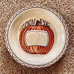 Vintage (1980s) Pumpkin Pie Ceramic Dish Pie Recipe Plate by Dee | Thanksgiving Decor | Vintage Harvest Decor [Pre-Owned / Free Shipping]