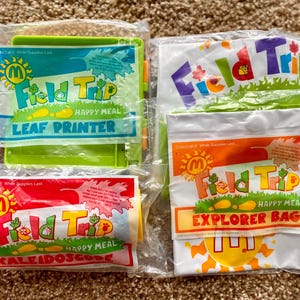 Vintage Set of 4 (1993) &quot;Field Trip&quot; McDonald&#39;s Happy Meal Toy Collection Set of 4 | Kaleidoscope, 2 Bags & Leaf Printer [Sealed]