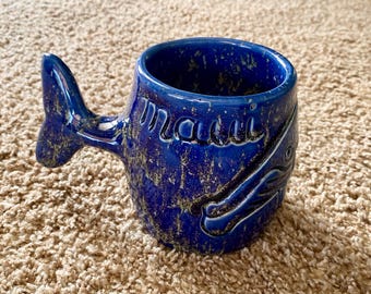 Glasierte Keramik Whale Tail Becher: Blau Maui Nautical Decor [Gebraucht]