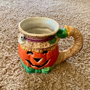 Tazza vintage con zucca di Halloween di Fitz & Floyd: ceramica Jack O'Lantern del 1995