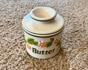 Vintage 1997 Floral Beurre Ceramic Butter Bell Crock with Lid by L. Tremain