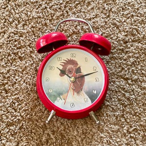 Vintage Style Kitschy &quot;Wacky Wakers&quot; Rooster Duel Bell Alarm Clock | Red Clock | Midcentury Clock [Pre-Owned / Working]