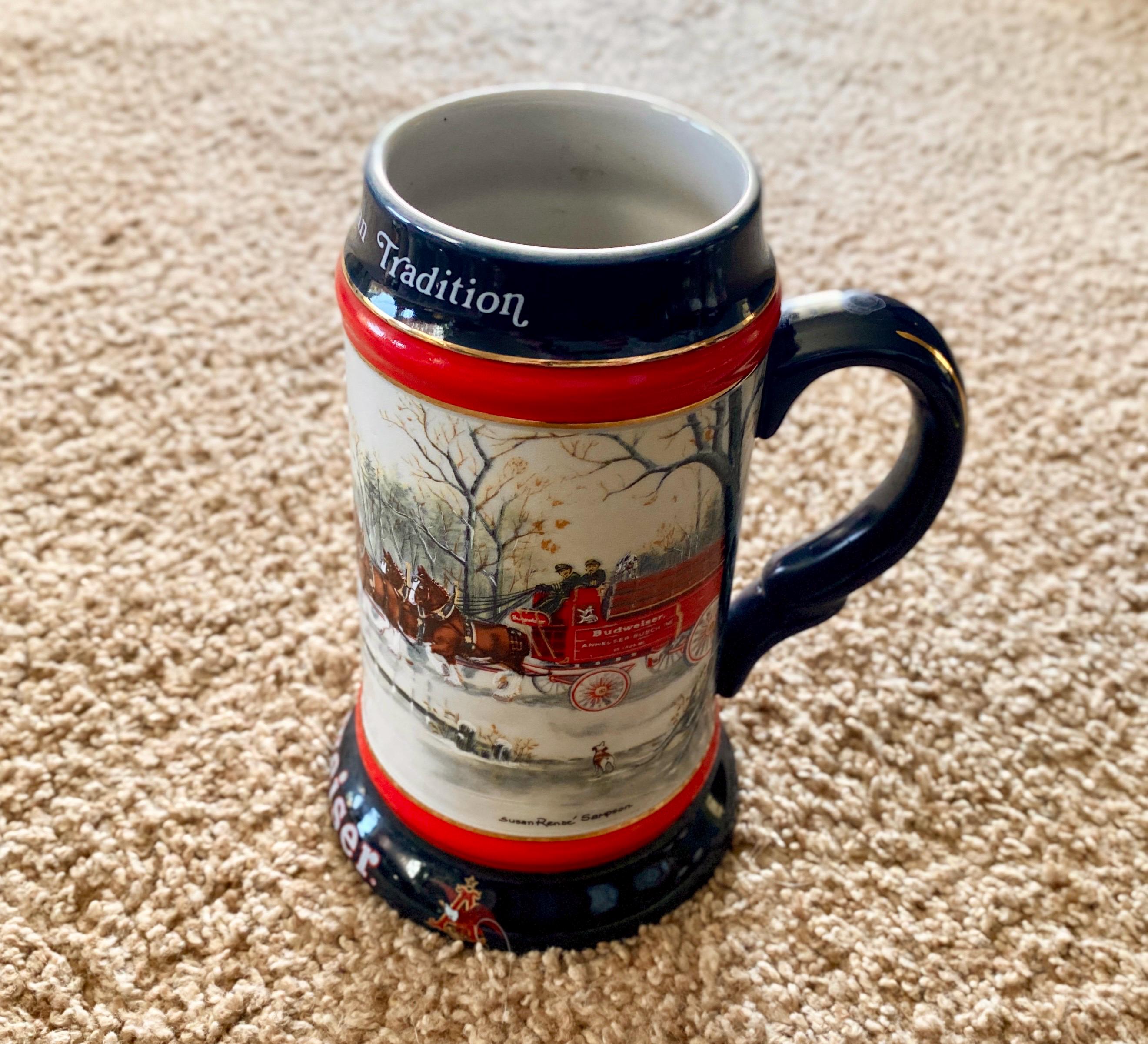 ヴィンテージ 1993 バドワイザー「アメリカの伝統」特大ビールジョッキ 