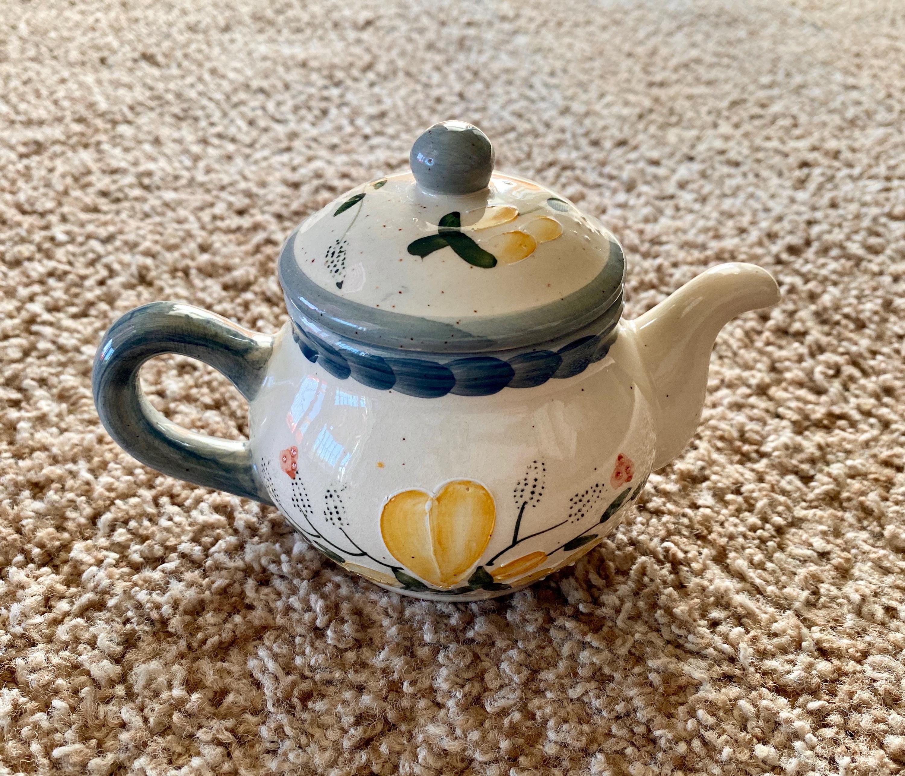 ヴィンテージ 手描き陶器ティーポットデザイン 花柄 蓋付きシュガー