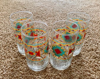 Vintage Corelle Southwestern Cocktail Glasses: Aztec Barware, Set of 4