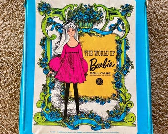 Vintage 1968 "The World of Barbie" Blue & Green Doll Trunk Collectible Carrying Case