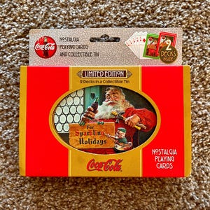 Vintage (1998) Coca-Cola Holiday Nostalgia Playing Cards & Collectible Tin | Santa / Christmas Tin and 2 Decks of Cards [Sealed]