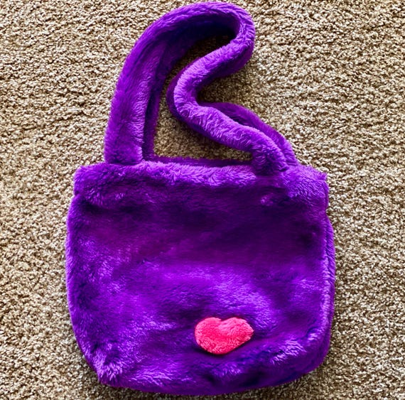 Rare Vintage 1990s Fiorucci Purple Fuzzy Faux Fur Shoulder Bag Purse With Pink Heart pre owned Etsy