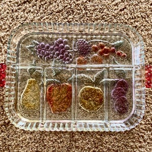 Vintage (1960s) Pressed Indiana Glass Fruit-Themed 12.5" Relish Tray | Serving Tray | Sturdy & Heavy [Pre-Owned / Free Shipping]