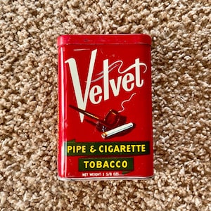 Vintage (1940s/1950s) Velvet Pipe and Cigarette Tobacco Metal Tin Case | Midcentury Cigarette Tin | RFID Wallet [Pre-Owned / Empty]