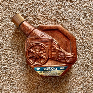 Vintage (1970) Jim Beam &quot;Bonded Beam&quot; Aged Bourbon Whiskey Bronze Cannon Bottle | Produced in 1961 (Aged for 8 Years) [ Pre-Owned / Empty]