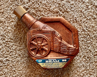 Vintage Jim Beam bronsflaska med kanon: Whiskykaraff från 1970-talet (tom)