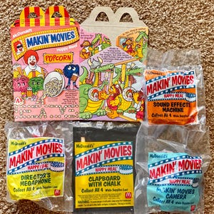 Vintage Bundle (1993) McDonald&#39;s Makin&#39; Movies Happy Meal Toy Collection [Sealed] with Original Happy Meal Box