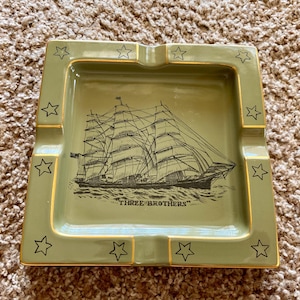 Rare Vintage (1960s) Dunhill &quot;Three Brothers&quot; Green Ashtray | Made in England | Mildew Avocado/Retro Green [Pre-Owned]