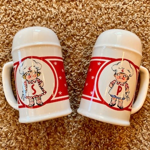 Vintage (1990s) Campbell&#39;s Soup Large Ceramic Salt & Pepper Shakers | Kitschy Decor [Pre-Owned / Missing One Stopper]