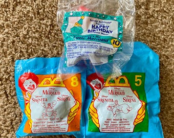 Vintage Little Mermaid McDonald's Toys: Ariel, Max, Sebastian [Sealed]