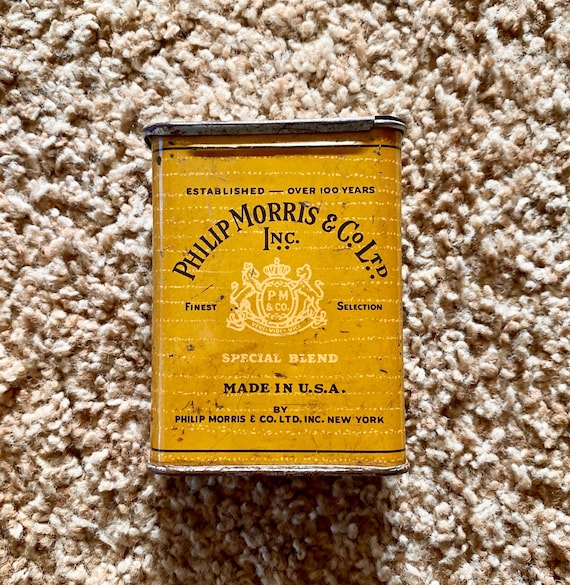 Vintage 1940s Philip Morris & Co. Tobacco Tin: Midcentury