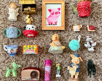 Artículos de colección vintage, miniaturas, casas de muñecas, estantes, bandejas de impresora, imanes