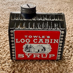 Vintage (1979) Towle&#39;s Log Cabin Syrup Collectible Tin Coin Bank | Vintage Tins | Vintage Piggy Bank [Pre-Owned]