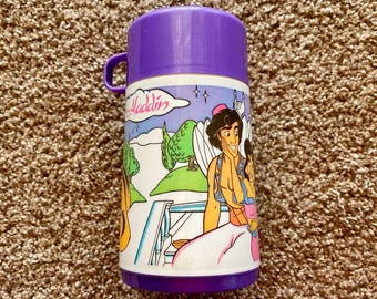 Vintage 1992 Aladdin Movie Thermos with Cup (Missing Interior Lid)