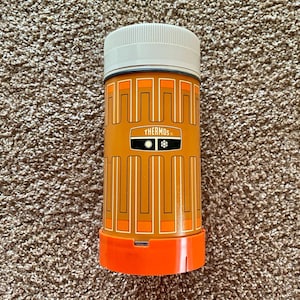 Vintage (1970) King-Seeley Orange/Mustard 2-Piece Metal Thermos | Food/Coffee Travel Container | Vintage Thermos [Pre-Owned]