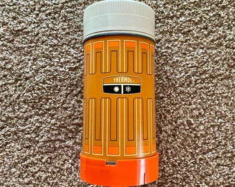 Vintage 1970s King-Seeley Thermos: Orange Metal Travel Container