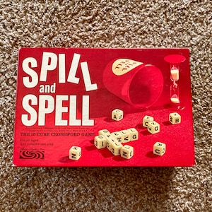 Vintage (1966) &quot;Spill and Spell&quot; 15 Cube Crossword Game by Parker Brothers | Game Night | Midcentury Board Games [Pre-Owned / Complete]