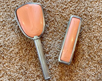 Vintage Luster Rose Gold Vanity Brush Set: Mid-Century Hair & Clothes Brush