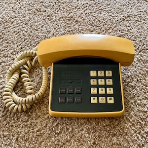 Vintage (1984) Pac-Bell Comdial Yellow Push-Button Landline Telephone | Vintage Phone [Pre-Owned/Missing Phone Jack Cord]