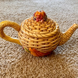Vintage Basketweave Ceramic Harvest Vegetable Teapot by Vanson