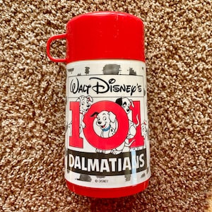 Termo térmico vintage (1993) de Disney &quot;101 Dálmatas&quot; con tapa/taza / Recipiente de viaje para comida caliente/café / Termo de Aladino [Usado]