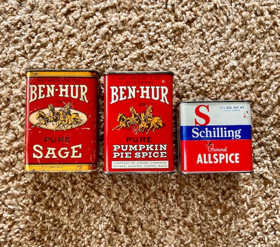Vintage Ben-hur & Schilling Spice Tins: Pumpkin Spice, Allspice