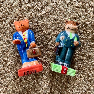 Vintage (1990s) Banker Bull and Bear Ceramic Salt & Pepper Shakers Set by OCI | Kitschy Salt and Pepper Shakers | Vintage Kitsch [Pre-Owned]