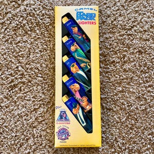 Vintage (1991) Joe Camel &quot;The Hard Pack&quot; Cigarette Collectible Lighter Set of 5 Disposable Lighters | Vintage Lighters [New in Box]