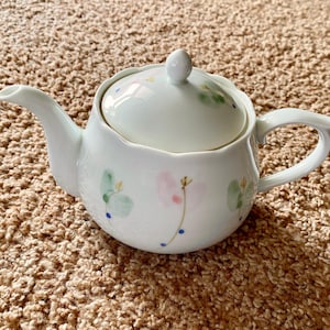 Vintage Pastel Floral Ceramic Teapot with Lid | White, Pink & Green Flower Teapot | Floral Decor [Pre-Owned / Free Shipping]