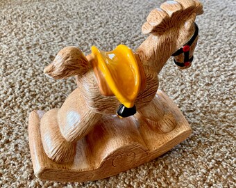 希少！アンティークロッキングホース置物 希少なヴィンテージ（1985年）陶器製ロッキングホース装飾置物像