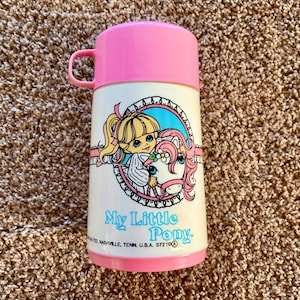 Vintage (1986) My Little Pony by Hasbo Insulated Thermos with Lid/Cup | Hot Food/Coffee Travel Container | Aladdin Thermos [Pre-Owned]