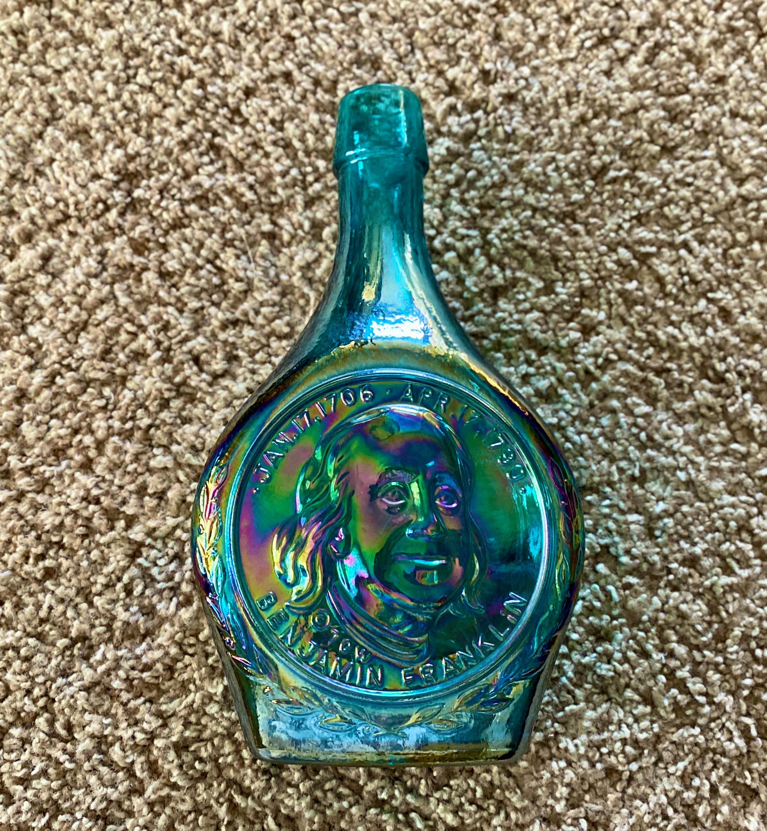 Vintage 1970s Wheaton Glass Ben Franklin Iridescent Carnival Glass Decanter