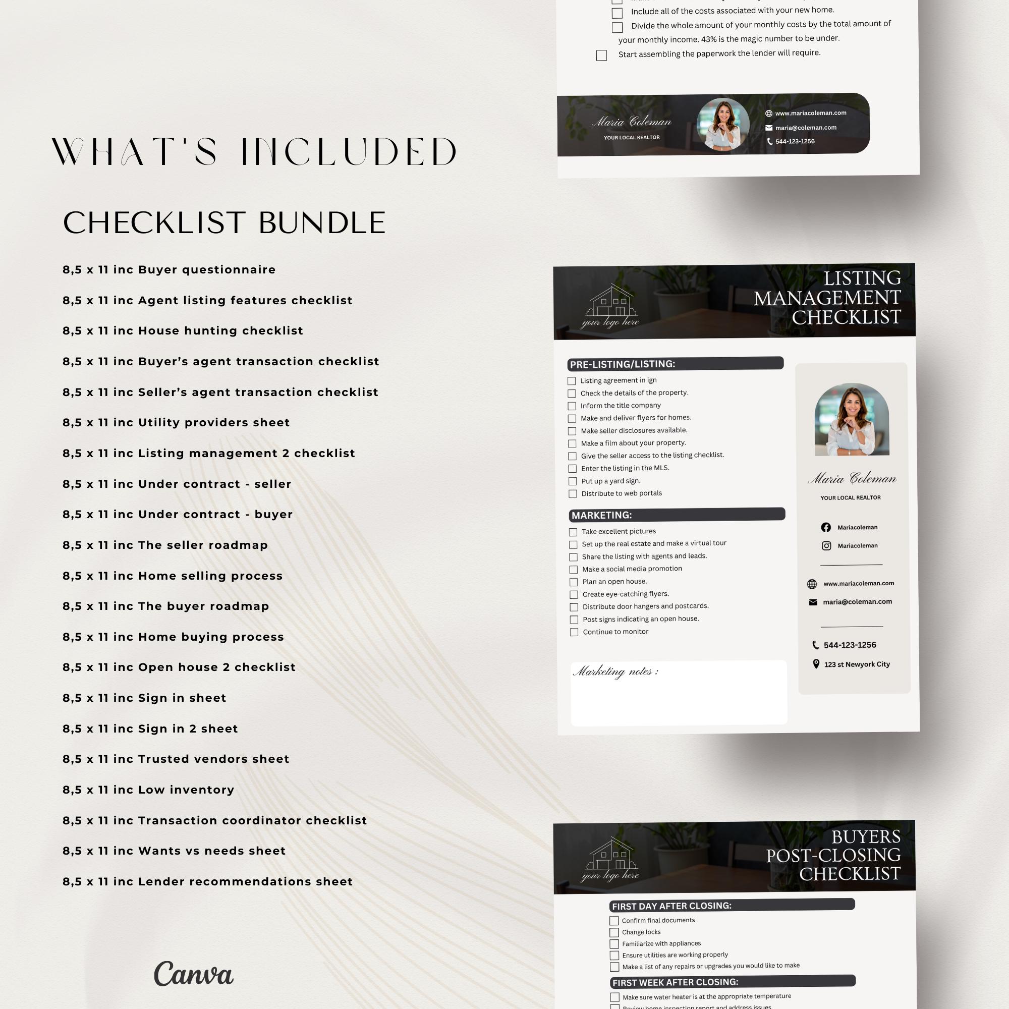 Real Estate Checklist, Prep - Listing Template, Buyer Checklist, Seller ...