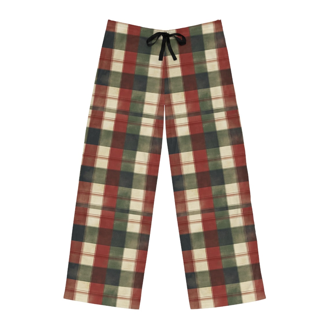 Green Tan Red Flannel Pajama Pants, Christmas Tartan Sleepwear, Holiday ...