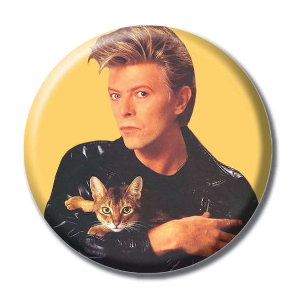 David Bowie holding a cat 1.75 inch pinback button